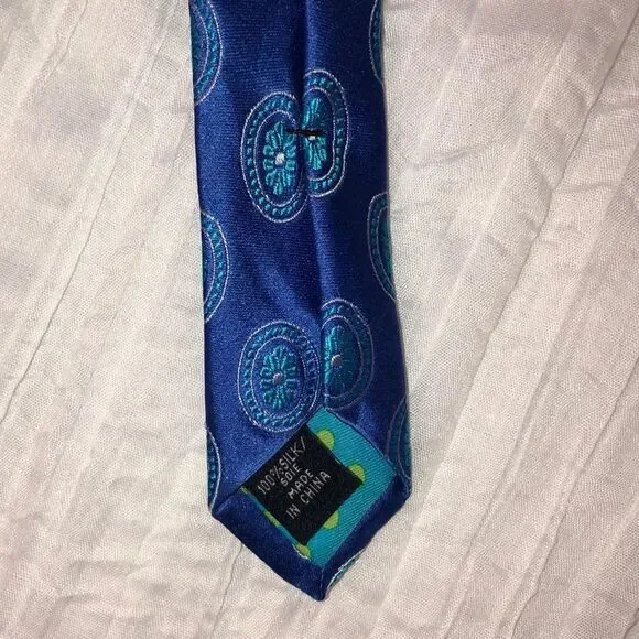 Ted Baker Sky Blue Teal Silver Designer Textured Silk Medallion Tie